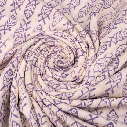 Multi Floral Fish Pattern Hand Block Printed Cotton Fabric