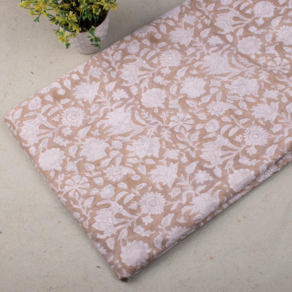 Multi Floral Silver Pink Hand Block Printed Cotton Fabric