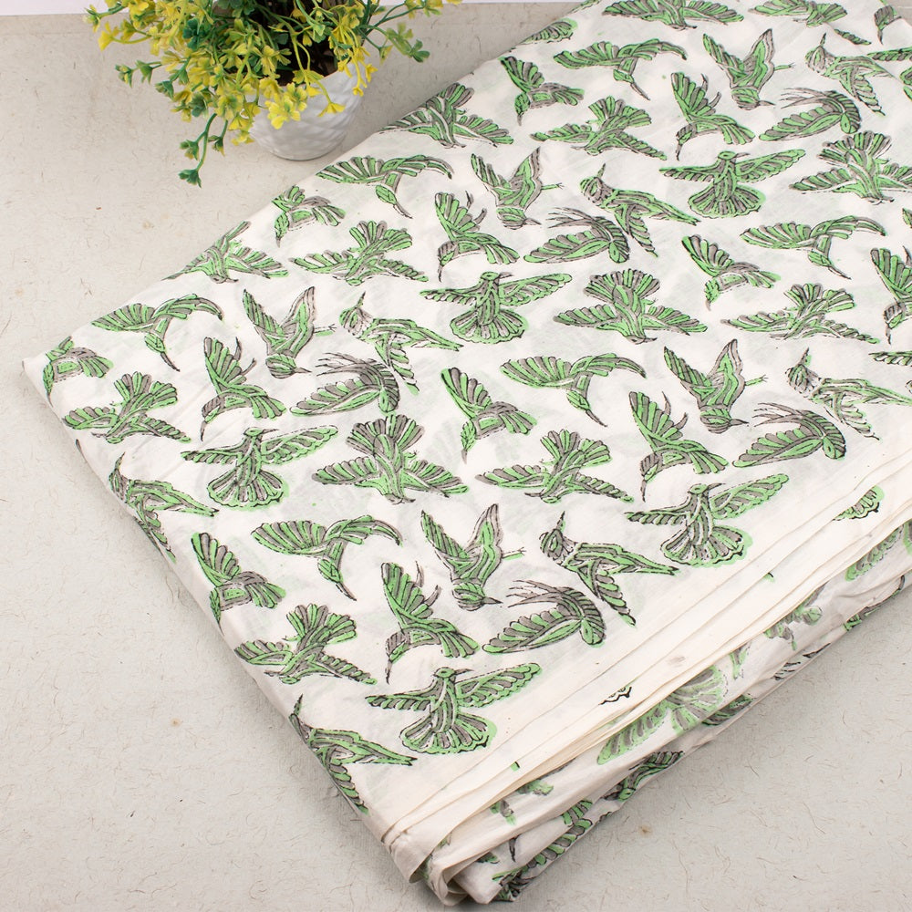 Multi Floral Pure White Hand Block Printed Cotton Fabric