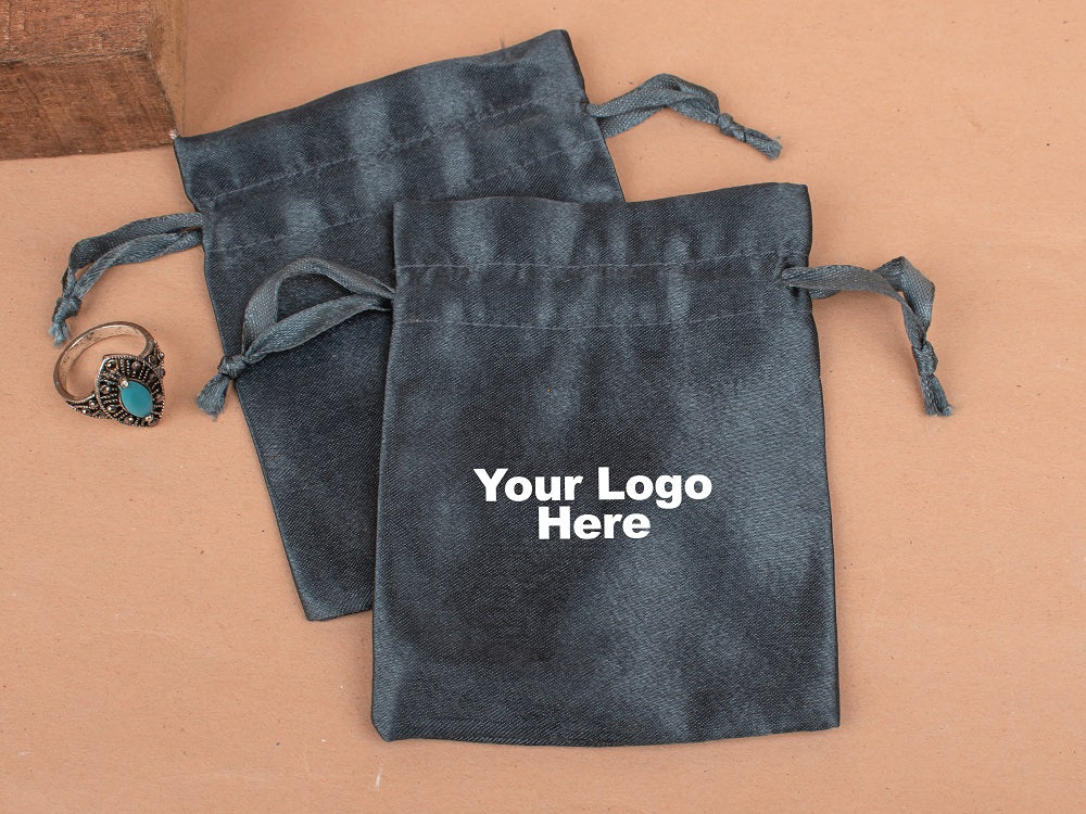 Custom Black Satin Pouches & Bags For Jewelry Packaging With Custom Logo, Gift Packaging Bags