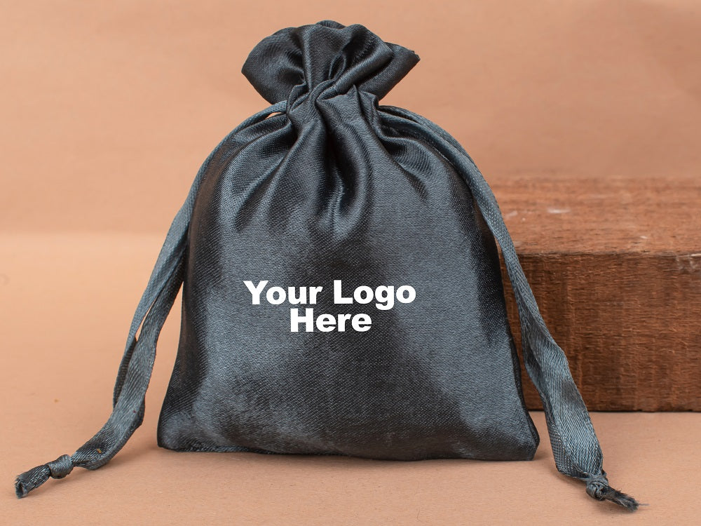 Custom Black Satin Pouches & Bags For Jewelry Packaging With Custom Logo, Gift Packaging Bags