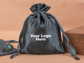 Custom Black Satin Pouches & Bags For Jewelry Packaging With Custom Logo, Gift Packaging Bags