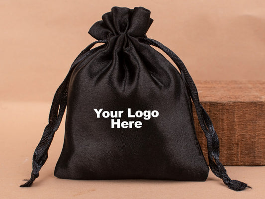 Personalized Black Satin Drawstring Pouches & Bags For Jewelry Packaging With Custom Logo