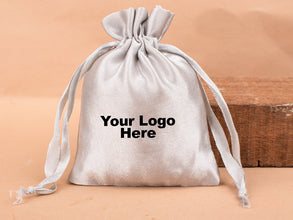 Custom Drawstring Satin Pouches for Jewelry Packaging with Custom Logo Printed