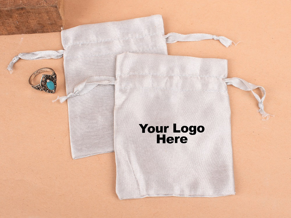 Custom Drawstring Satin Pouches for Jewelry Packaging with Custom Logo Printed