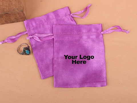 Personalized Light Pink Satin Drawstring Pouches & Bags With Custom Logo, Gift Packaging Bags