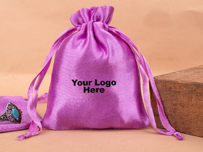 Personalized Light Pink Satin Drawstring Pouches & Bags With Custom Logo, Gift Packaging Bags