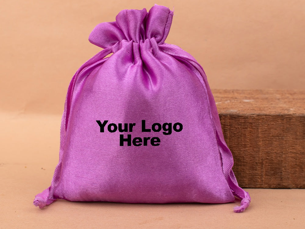 Personalized Light Pink Satin Drawstring Pouches & Bags With Custom Logo, Gift Packaging Bags