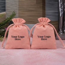 Trendy Pink Cotton Drawstring Pouches with Brand Logo