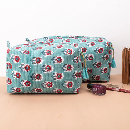 Block Printed Large Toiletry Bag, Waterproof Wash Bag, Makeup Bag, Cosmetic Bag, Travel Bag With Pockets, Jumbo Wash Bag - Set of 3