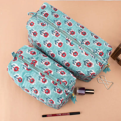 Block Printed Large Toiletry Bag, Waterproof Wash Bag, Makeup Bag, Cosmetic Bag, Travel Bag With Pockets, Jumbo Wash Bag - Set of 3