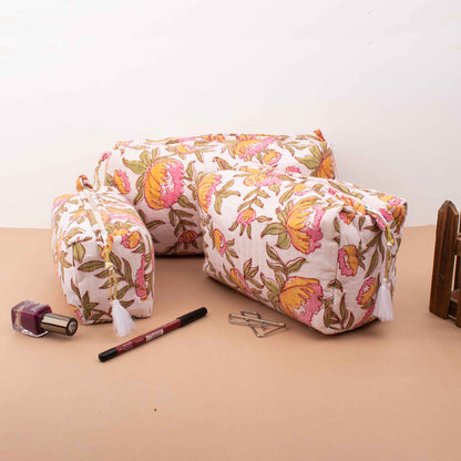 Vibrant Floral Makeup Bag Set - Bloom Beautifully