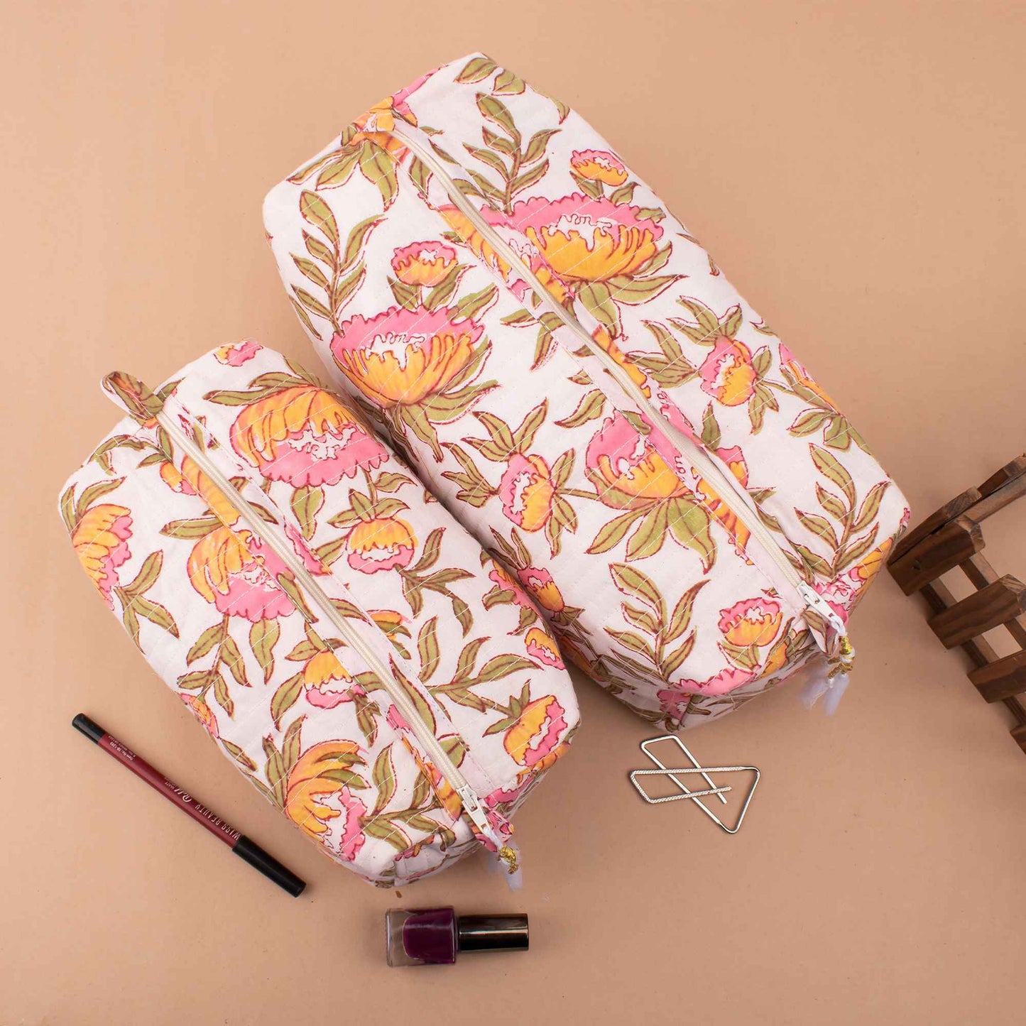 Vibrant Floral Makeup Bag Set - Bloom Beautifully