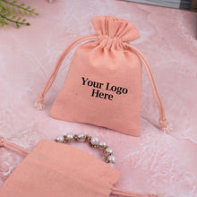 Pink Cotton Jewelry Packaging Pouch With Brand Logo Print