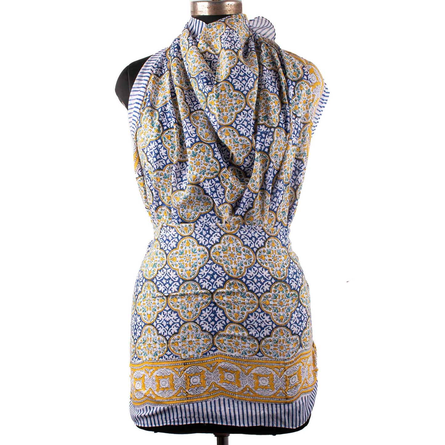 Premium Blue & Yellow Patterned Sarong Versatile Summer Accessory