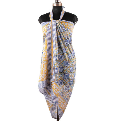 Premium Blue & Yellow Patterned Sarong Versatile Summer Accessory