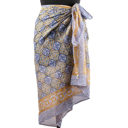 Premium Blue & Yellow Patterned Sarong Versatile Summer Accessory