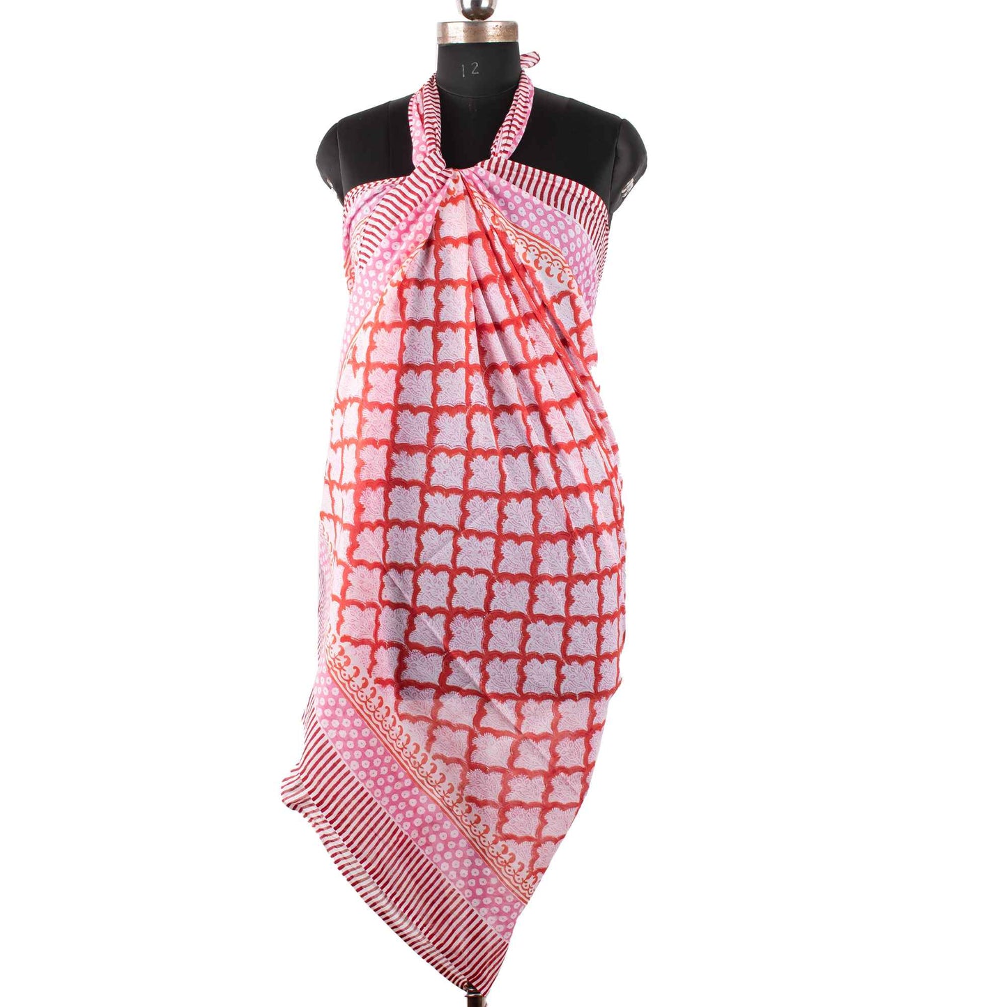 Premium Pink Geometric Sarong Versatile Summer Essential