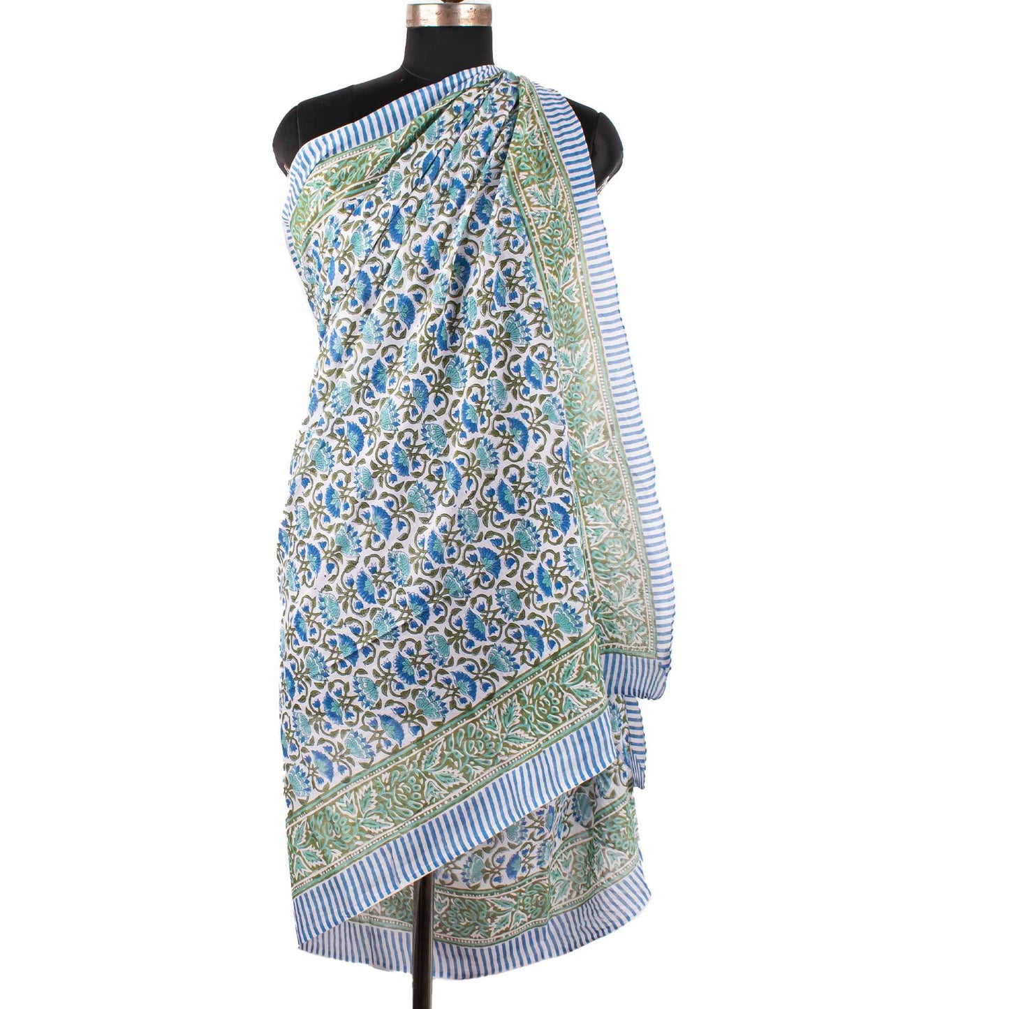 Premium Blue & Green Floral Sarong Versatile Summer Essential