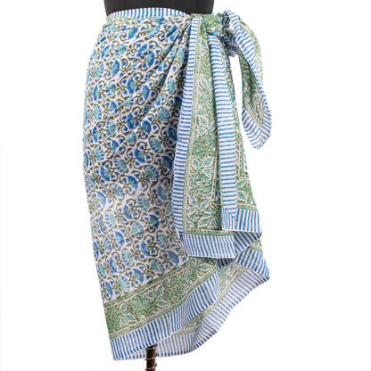 Premium Blue & Green Floral Sarong Versatile Summer Essential