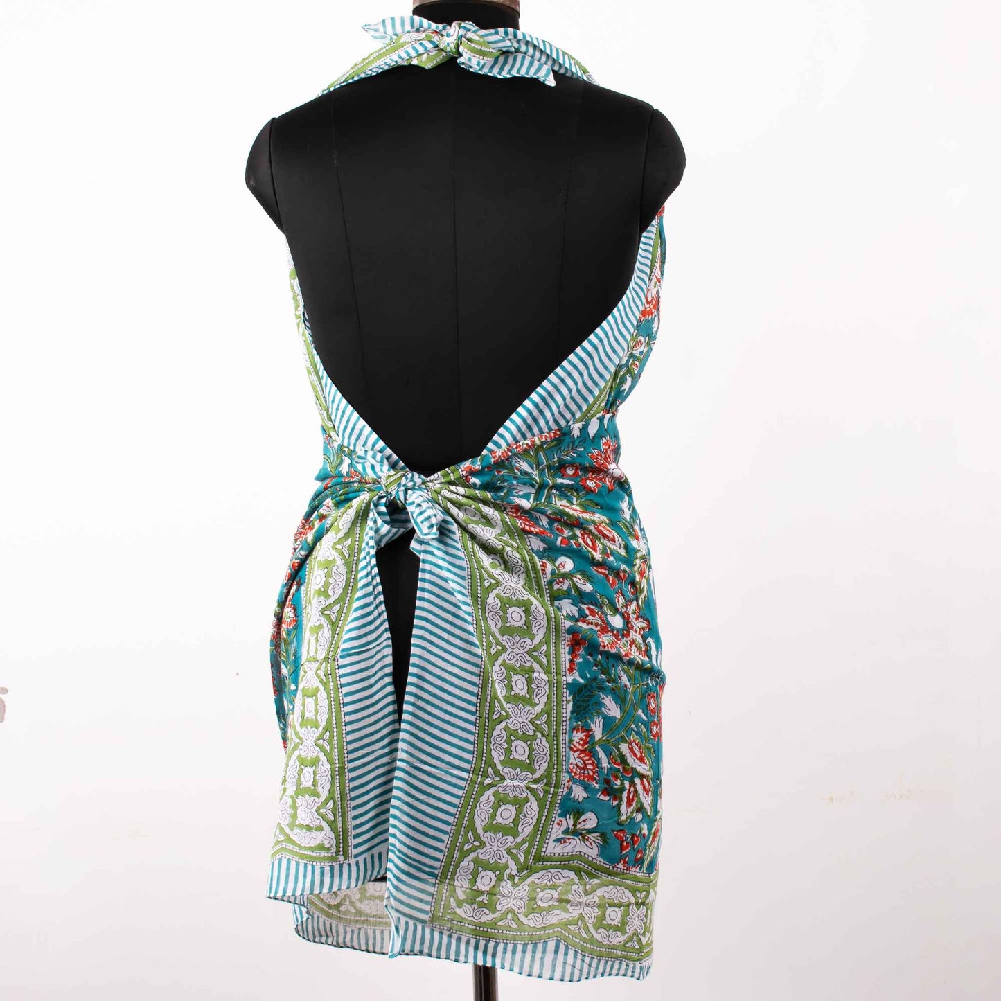 Artisan Crafted Teal Floral Sarong with Red Accents, A Wearable Art Piece