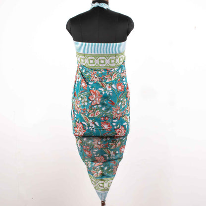 Artisan Crafted Teal Floral Sarong with Red Accents, A Wearable Art Piece