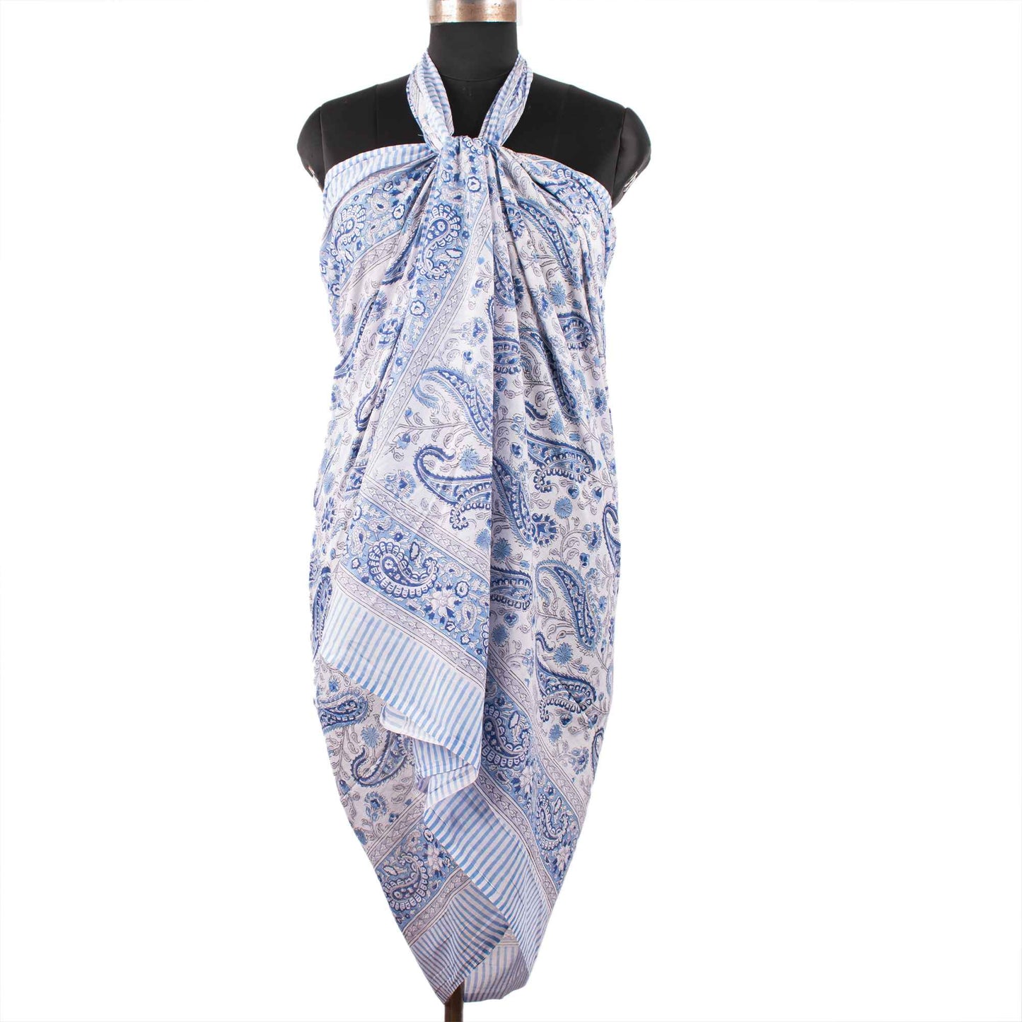 Classic Blue & White Paisley Sarong Timeless Elegance