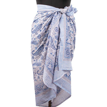 Classic Blue & White Paisley Sarong Timeless Elegance