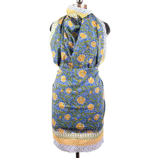 Premium Blue & Yellow Floral Sarong Versatile Summer Essential