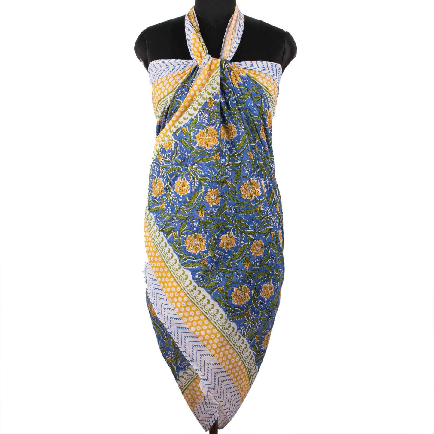 Premium Blue & Yellow Floral Sarong Versatile Summer Essential