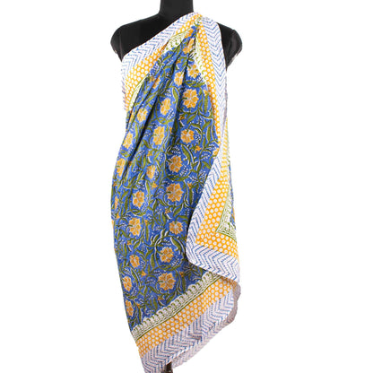 Premium Blue & Yellow Floral Sarong Versatile Summer Essential