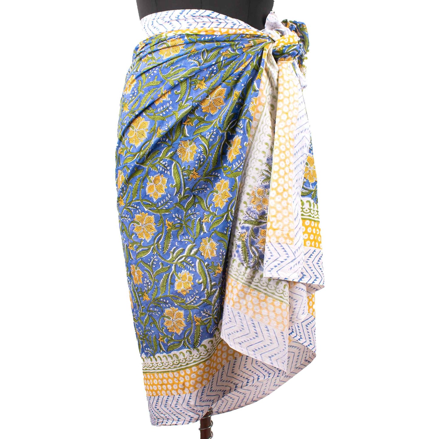 Premium Blue & Yellow Floral Sarong Versatile Summer Essential