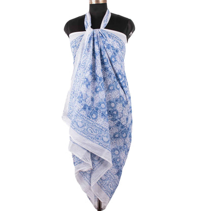 Light Blue & White Floral Sarong Breezy Summer Style