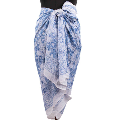 Light Blue & White Floral Sarong Breezy Summer Style