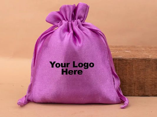 Satin Drawstring Pouch Personalized Bags, Custom Packaging Bag, Small Bags With Logo Printing, Wedding Gift Packaging - (Pack of 100pcs)