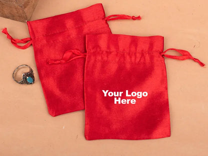 Satin Fabric Drawstring Bag With Logo, Custom Drawstring Bag For Promotion And Personalized Bags - (Pack of 100pcs)