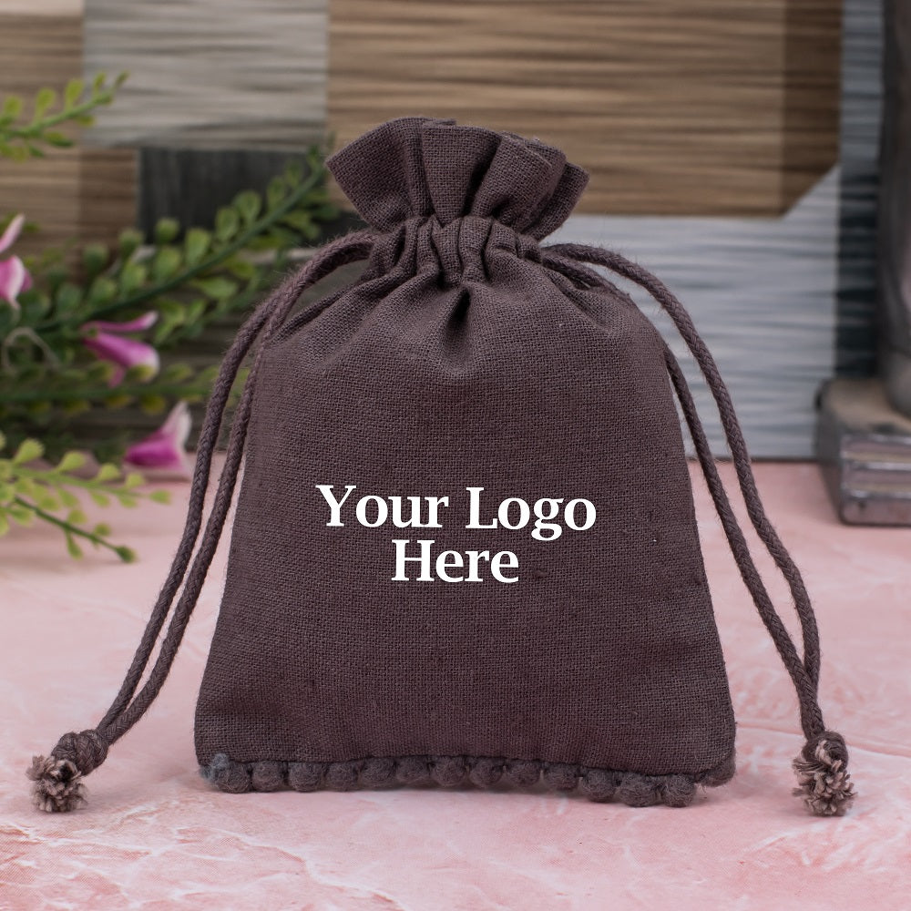 Umbra Grey Cotton Drawstring Pouch for Jewelry Packaging With Brand Logo