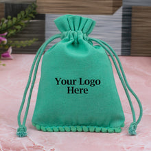 Green Designer Cotton Drawstring Jewelry Pouch for Packaging With Brand Logo Print