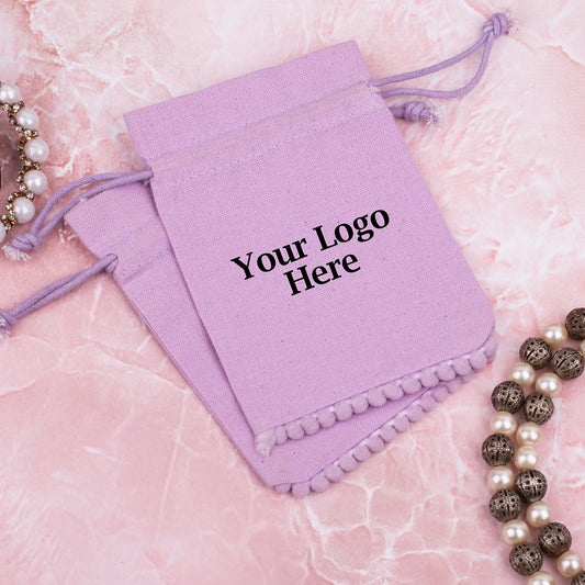 Pastel Violet Designer Cotton Drawstring Jewelry Pouch for Packaging With Brand Logo