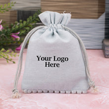 Grey Designer Cotton Drawstring Jewelry Pouch for Packaging With Brand Logo Print