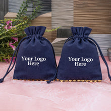 Blue Designer Cotton Jewelry Pouches & Bags for Packaging With Brand Logo, Wedding Favor Bags