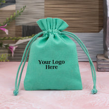 Green Cotton Jewelry Pouches for Packaging With Brand Logo Print