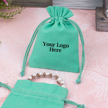 Green Cotton Jewelry Pouches for Packaging With Brand Logo Print