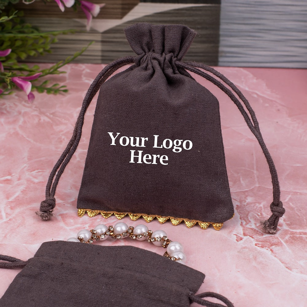 Brown Designer Pouches & Bags For Jewelry Packaging, Wedding Favor Bags With Brand Logo