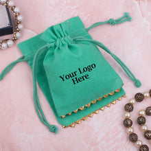 Green Cotton Designer Jewelry Pouches & Bags for Packaging With Brand Logo Print