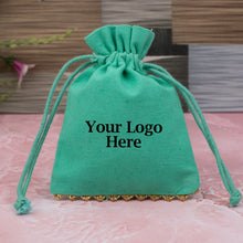 Green Cotton Designer Jewelry Pouches & Bags for Packaging With Brand Logo Print