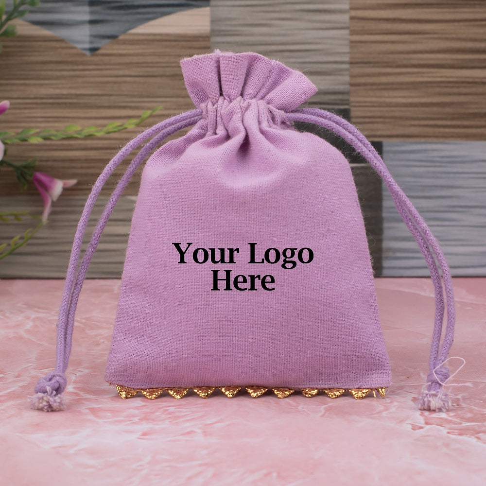 Pink Designer Cotton Pouches & Bags For Packaging, Wedding Favor Bags With Brand Logo