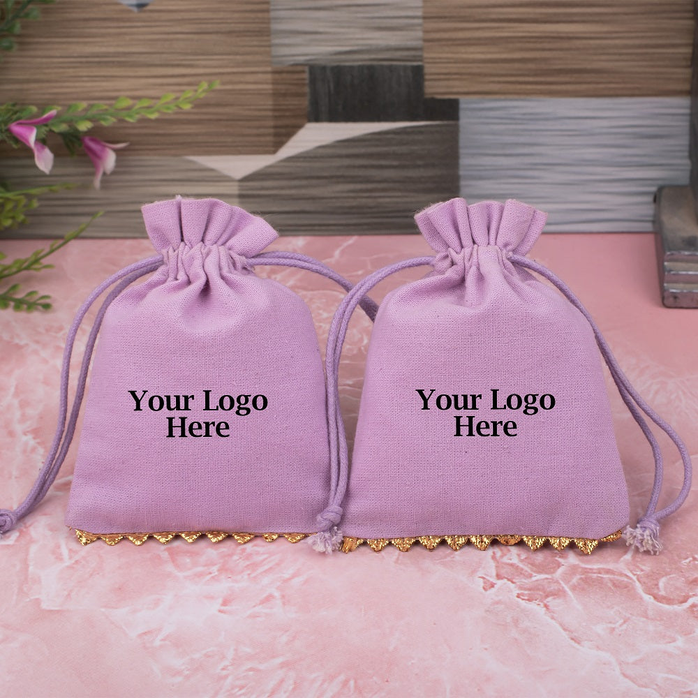 Pink Designer Cotton Pouches & Bags For Packaging, Wedding Favor Bags With Brand Logo