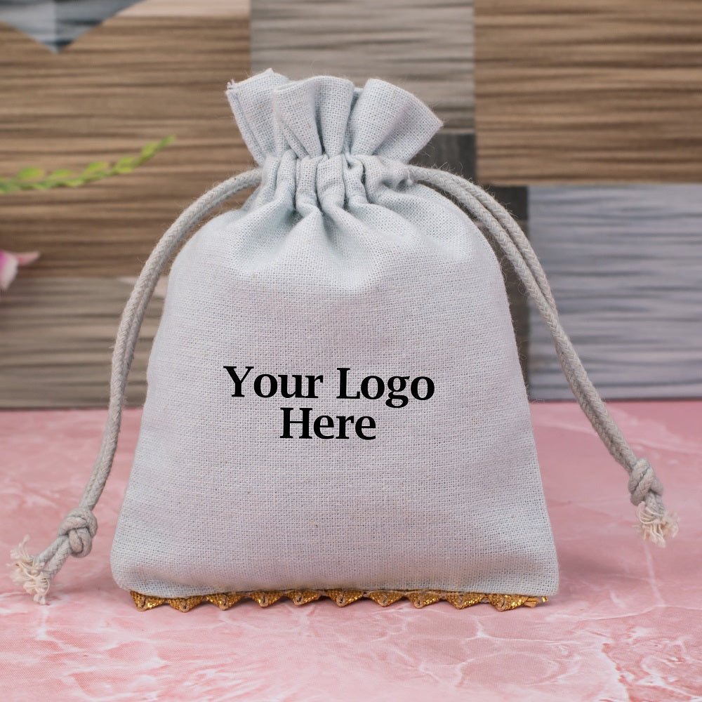 Grey Cotton Designer Jewelry Pouches & Bags for Packaging With Brand Logo Print