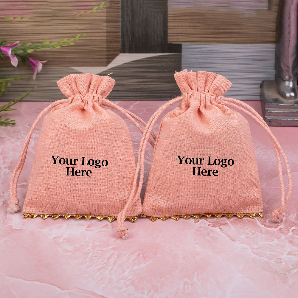 Ruddy Pink Designer Cotton Pouches & Bags For Packaging, Wedding Favor Bags With Brand Logo